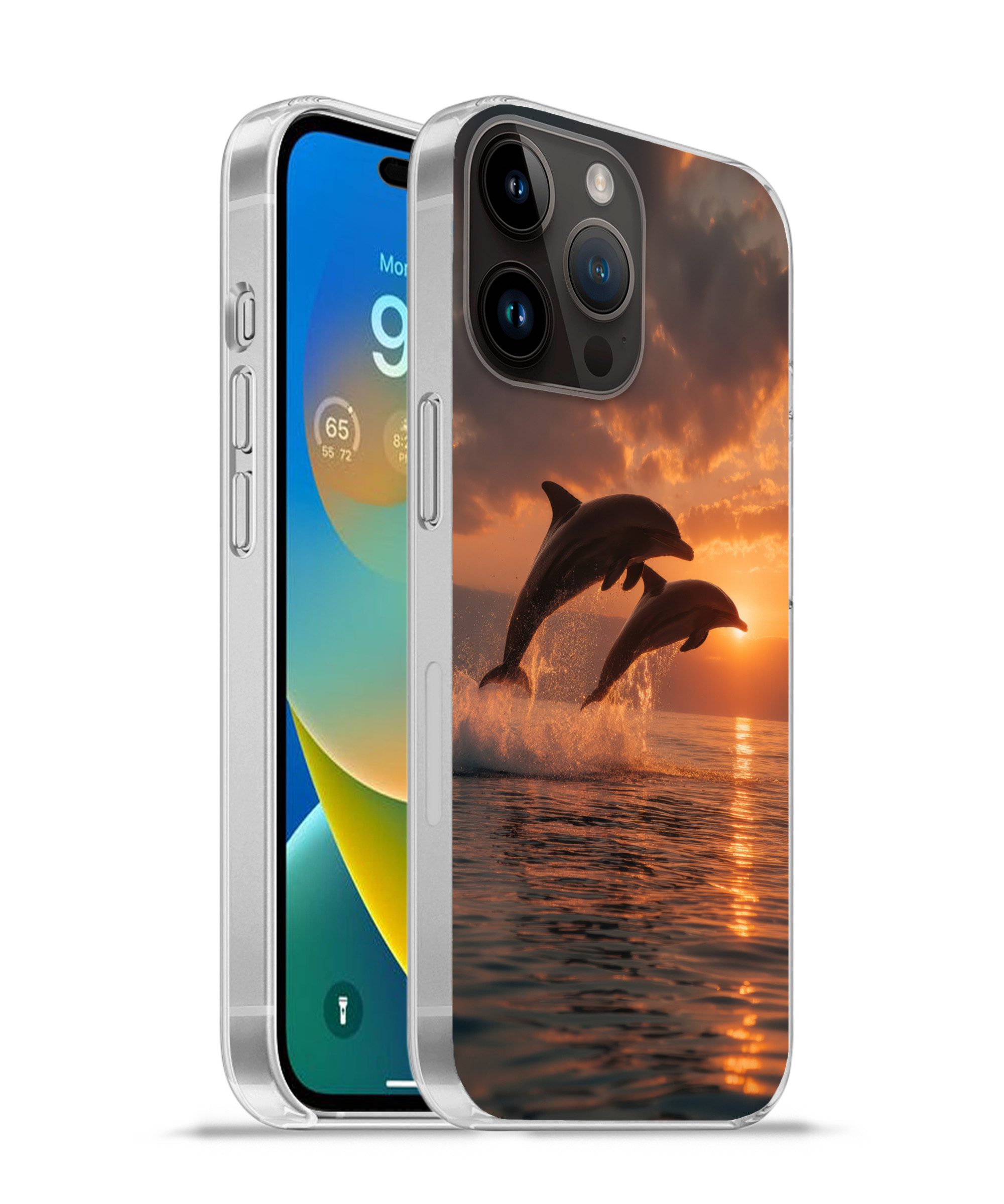 MuchoWow Handyhülle für Apple iPhone 14 Pro Delfine - Meer - Realistisch, Smartphone-Bumper, Print, Handy Schutzhülle Dünn