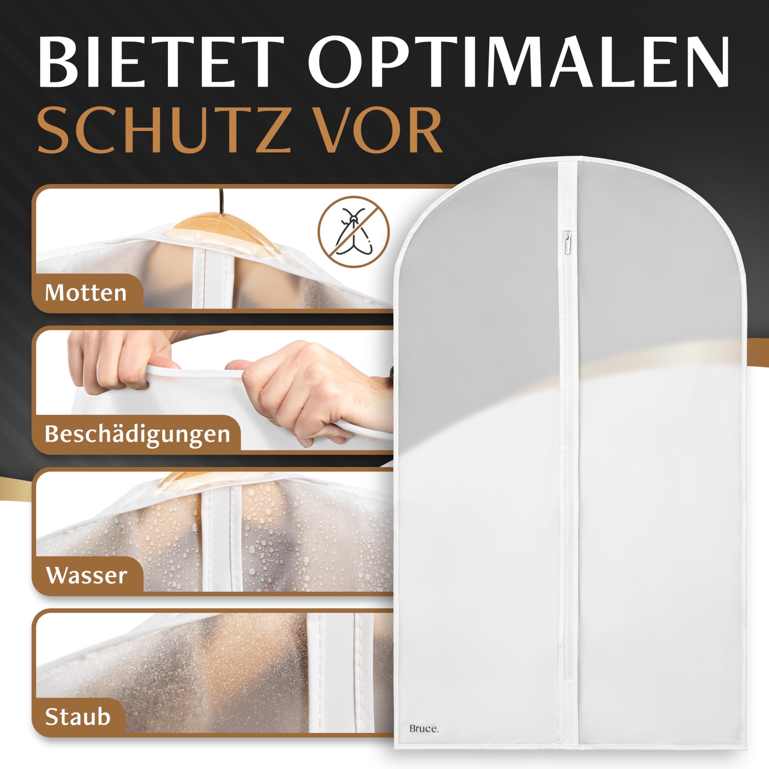 Bruce Kleidersack Hochwertige Kleiderhülle für Mäntel, Jacken, Kleider & Anzug (Atmungsaktive Anzugtasche Reisetasche, Kleiderhüllen Transparente PEVA)