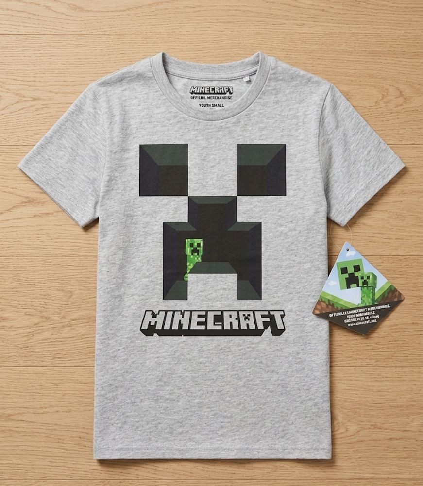 Print-Shirt Minecraft T-Shirt Kinder Grau – Jungen & Mädchen Shirt 4 6 8 Jahre