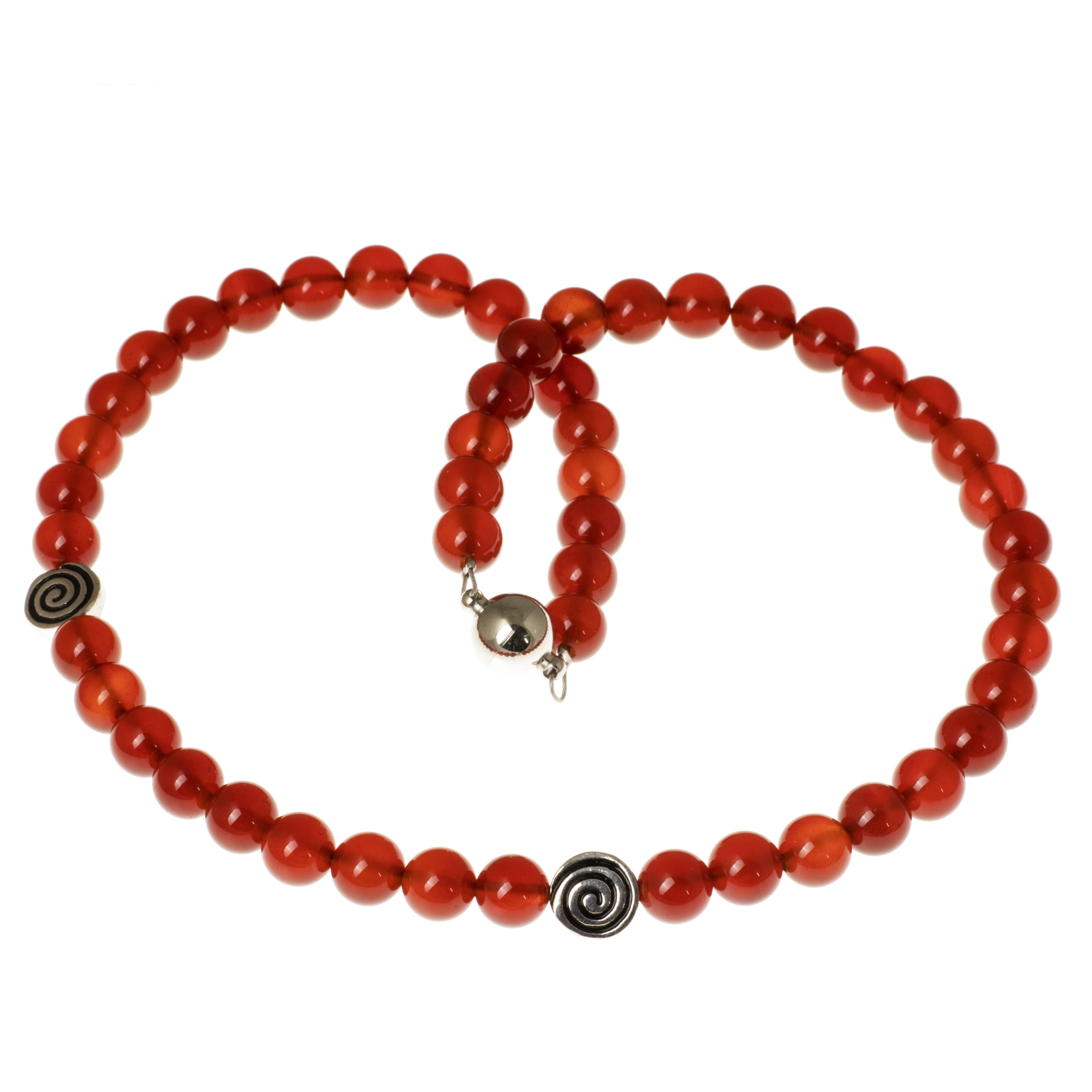 Perlenkette Kette Karneol mit Silber Spiralen