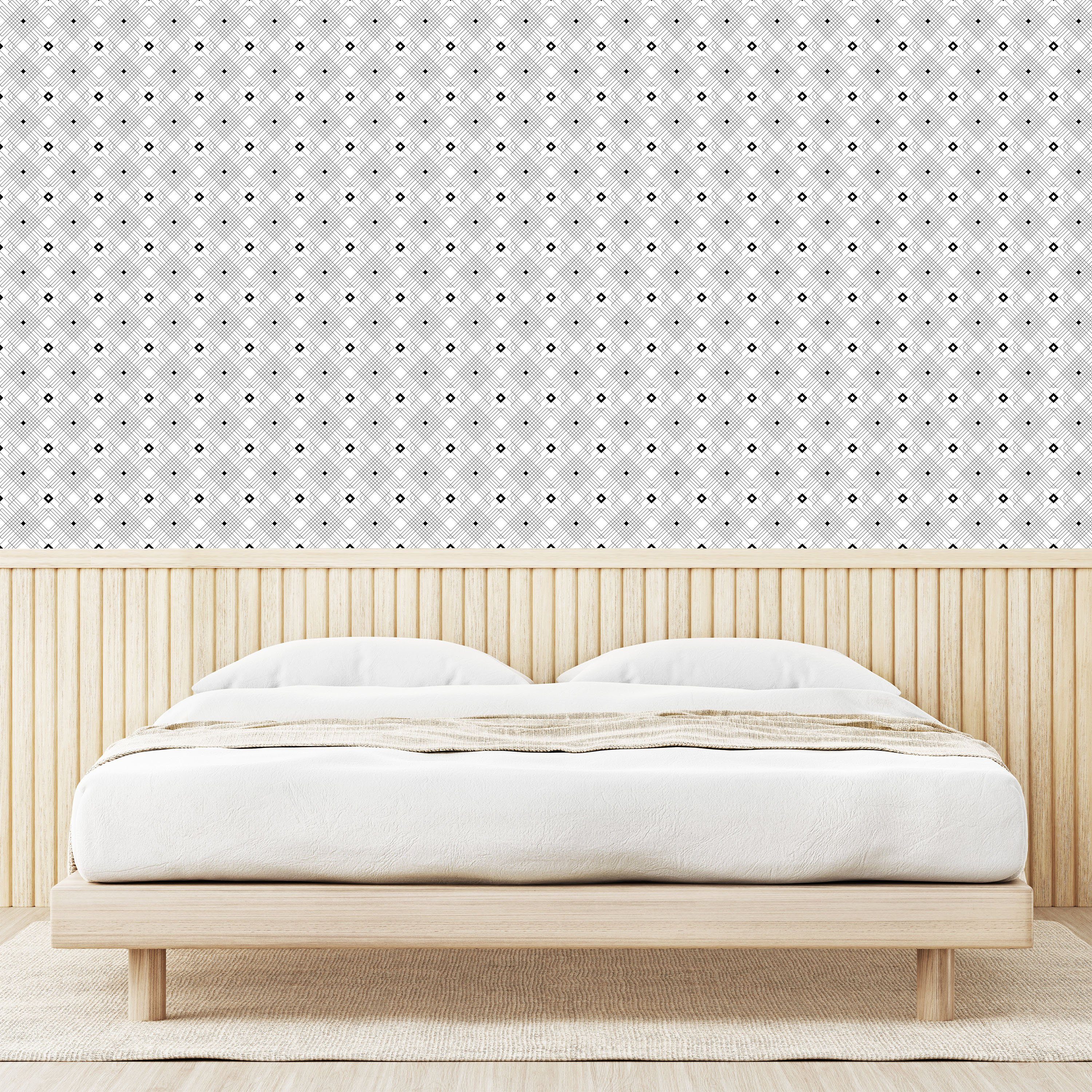 Abakuhaus Vinyltapete selbstklebendes Wohnzimmer Küchenakzent, Quadrat Schwarz und modernes weiß