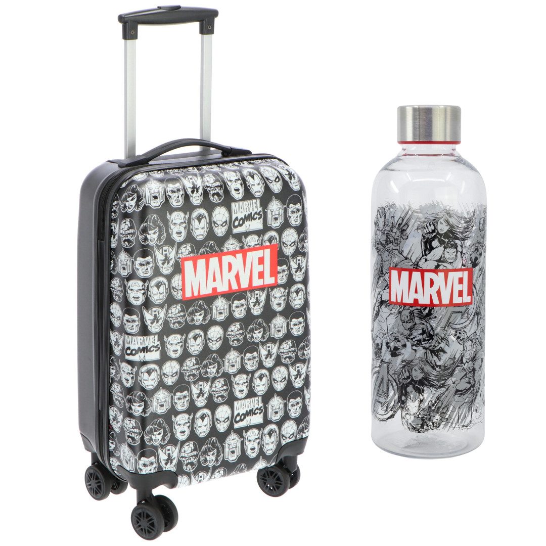 MARVEL Trolley Marvel Avengers 2tlg Set Trolley Koffer plus Trinkflasche 850 ml, 4 Rollen