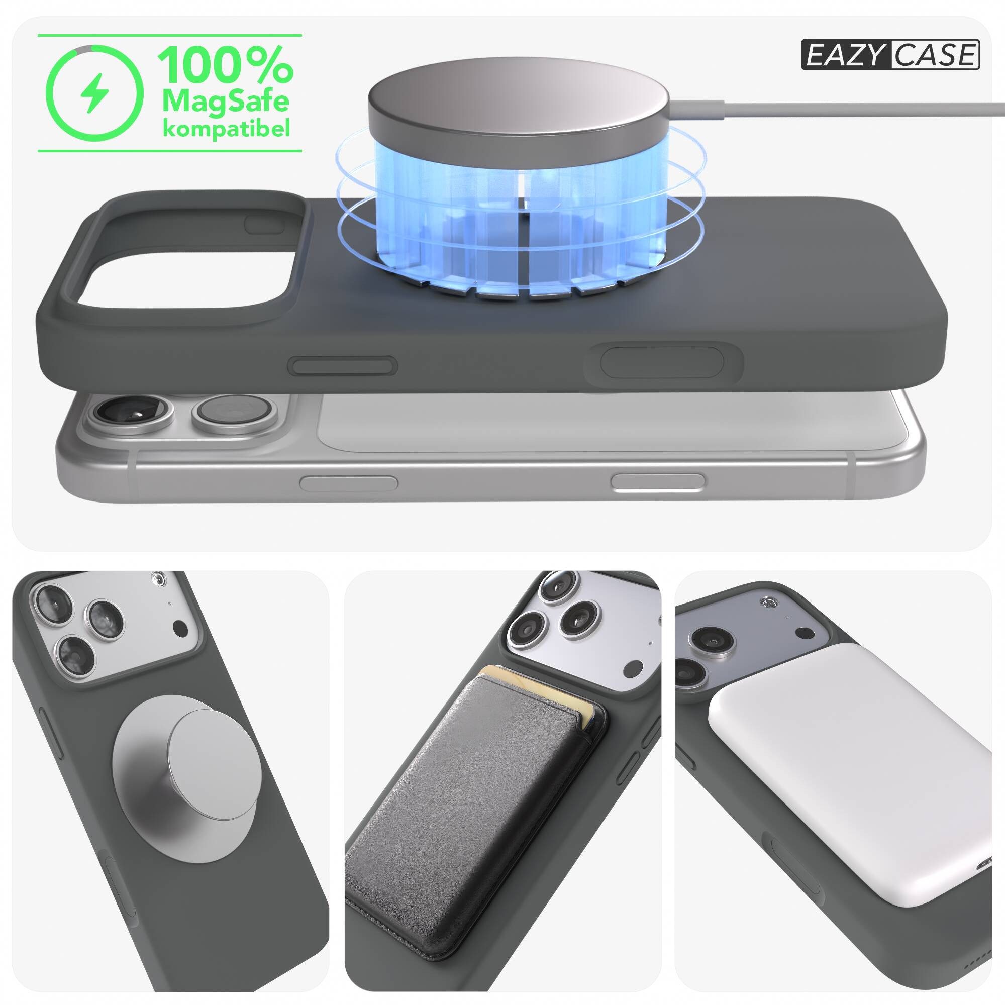 EAZY CASE Handyhülle für Apple iPhone 17 Pro Max Hülle Silikon 6,9 Zoll, TPU MagSafe Schutzhülle kratzfest Back Cover Kameraschutz Dunkelgrau – Bild 5 von 5