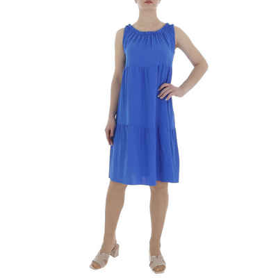 Ital-Design Sommerkleid Damen Freizeit Stufenkleid (86164334) Crinkle-Optik Sommerkleid in Blau