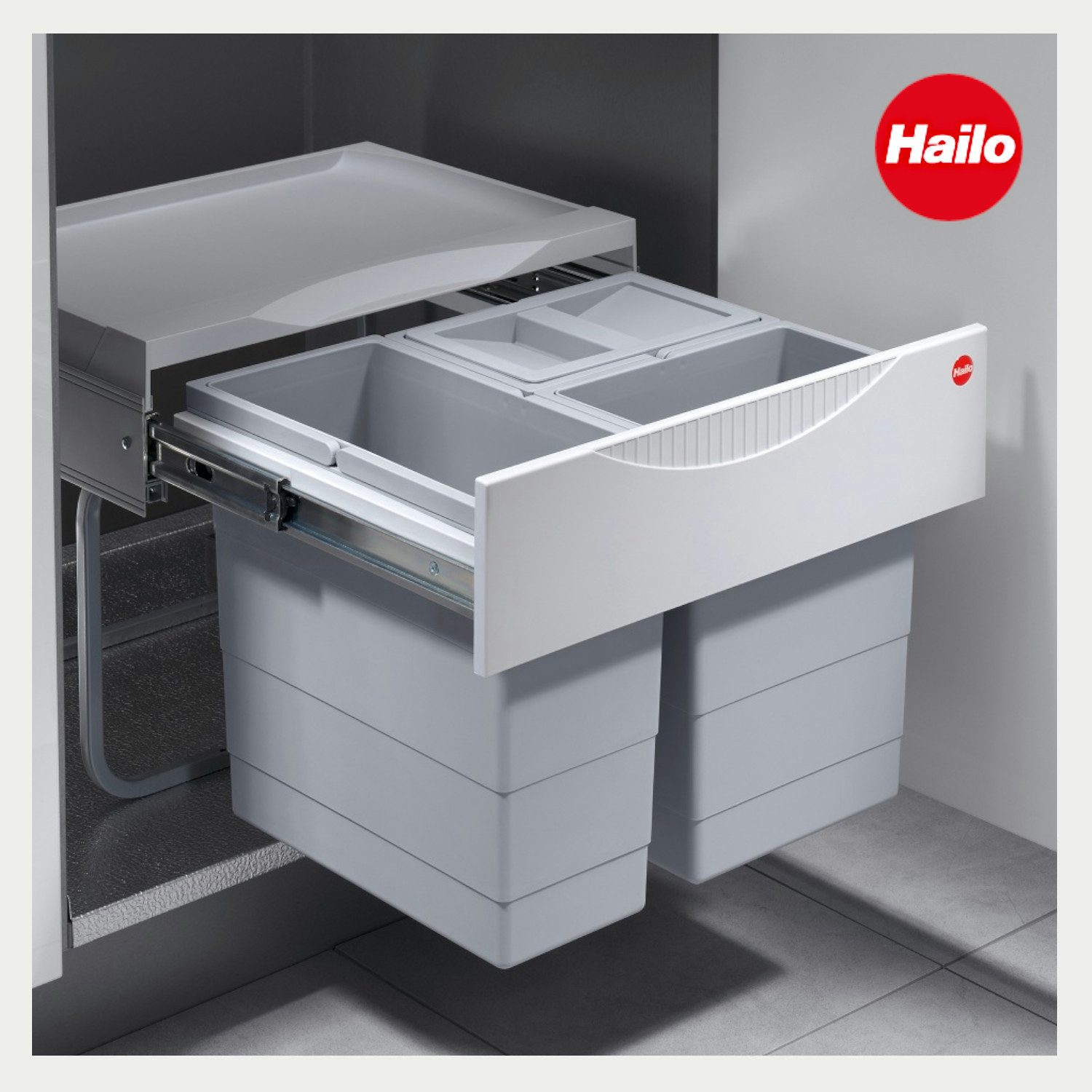 Hailo Einbaumülleimer Hailo Einbau-Abfallsammler 3644731 12L + 2×8,5L ab 50 cm Schrankbreite, 3644731 3fach für Schrankbreite ab 500 mm mit Drehtür