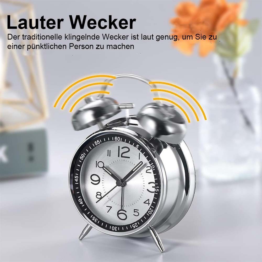 TUABUR Wecker Tickfreier analoger Wecker, Retro-Leuchtzifferblatt, Grün Reisewecker