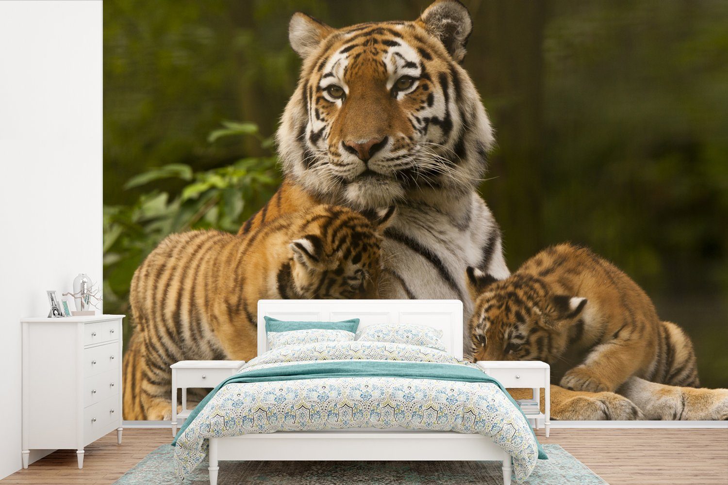 Natur, bedruckt, St), Schlafzimmer, für Matt, (6 Tiger - - Vinyl Jungtiere Tapete Wallpaper MuchoWow Kinderzimmer, Fototapete Wohnzimmer,