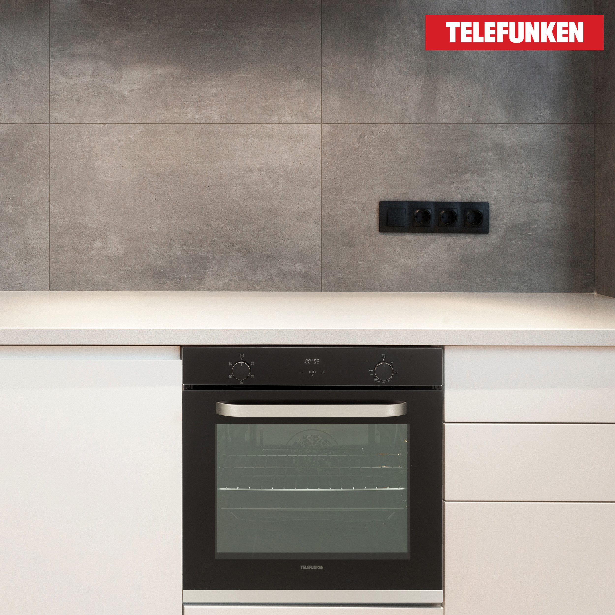 Telefunken Einbaubackofen B-OV-75-A-I, Backofen autark ohne Kochfeld, 60 cm, 73 Liter, 5 Funktionen, schwarz