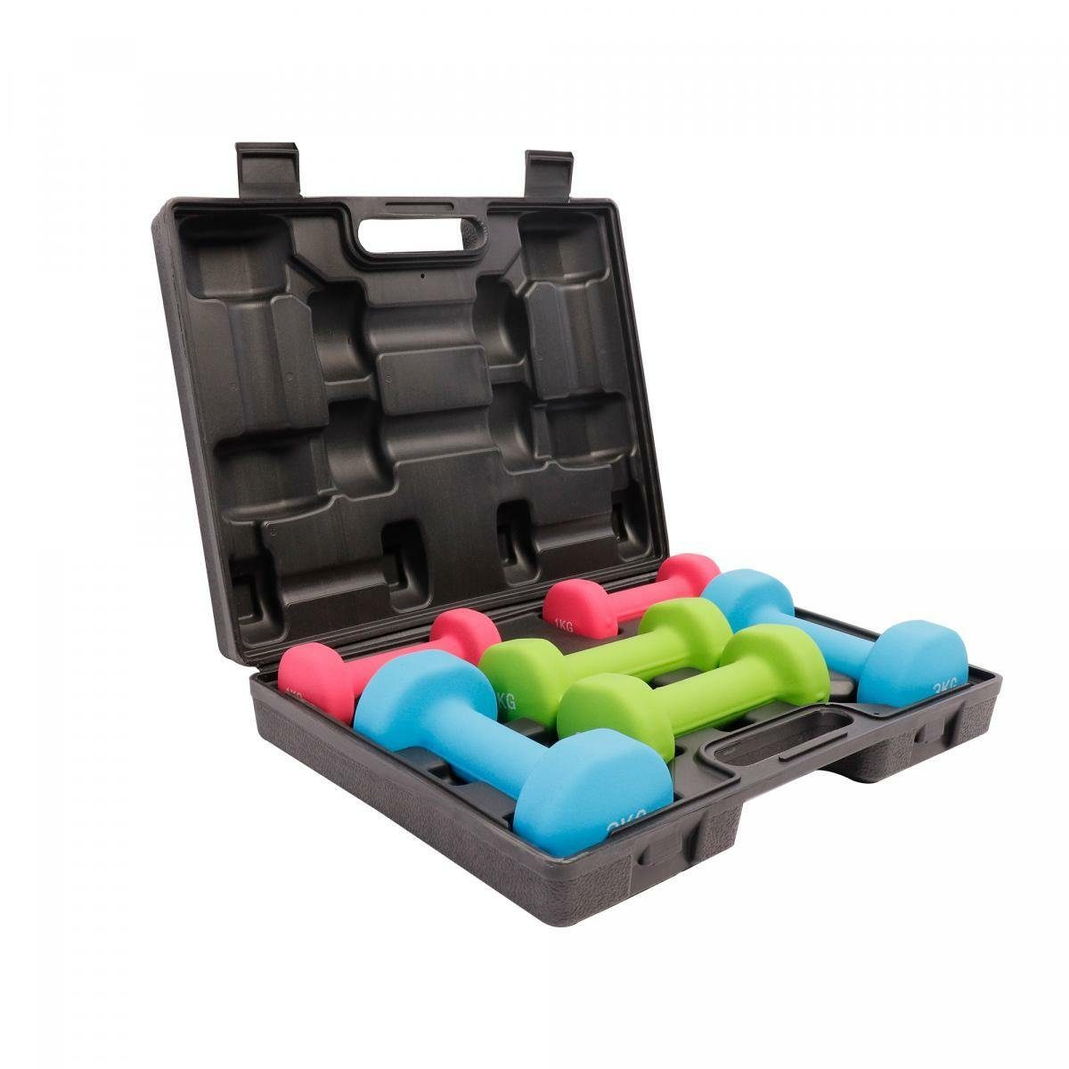 GORILLA SPORTS Hantelbank Kurzhanteln Set - 12 kg Gewichte mit Koffer, Neopren - Hantelset, (Set, 1-tlg)