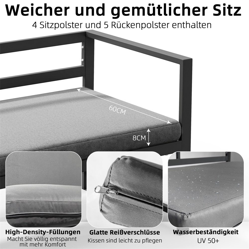 Mucola GartenloungeSet Ecksofa mit Liegefunktion Aluminium Sitzgruppe