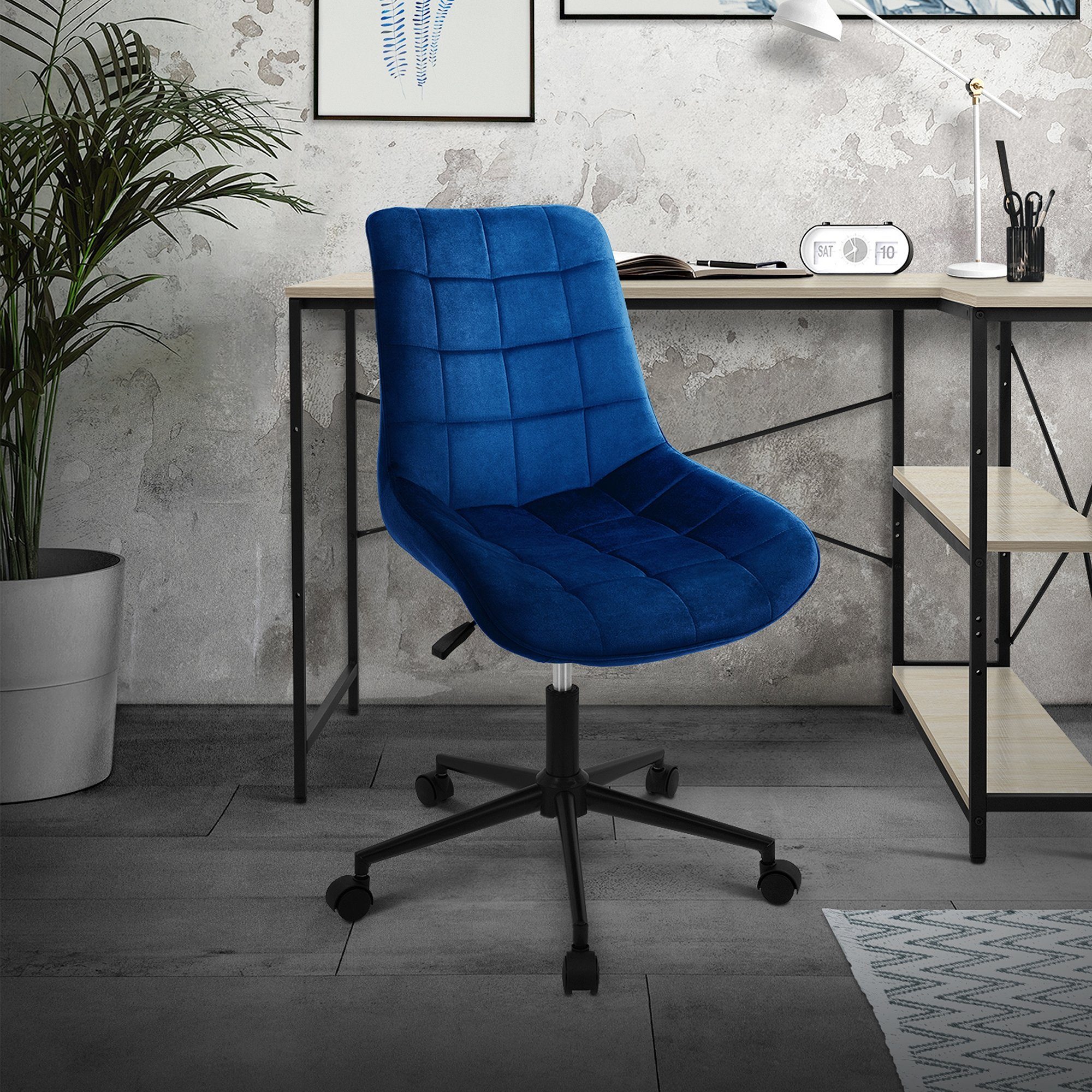 ML-DESIGN Bürostuhl Polsterstuhl Drehstuhl Schreibtischstuhl für Home  Office & Büro, Blau aus Samt höhenverstellbar 360° mit 5 Rollen Ergonomisch