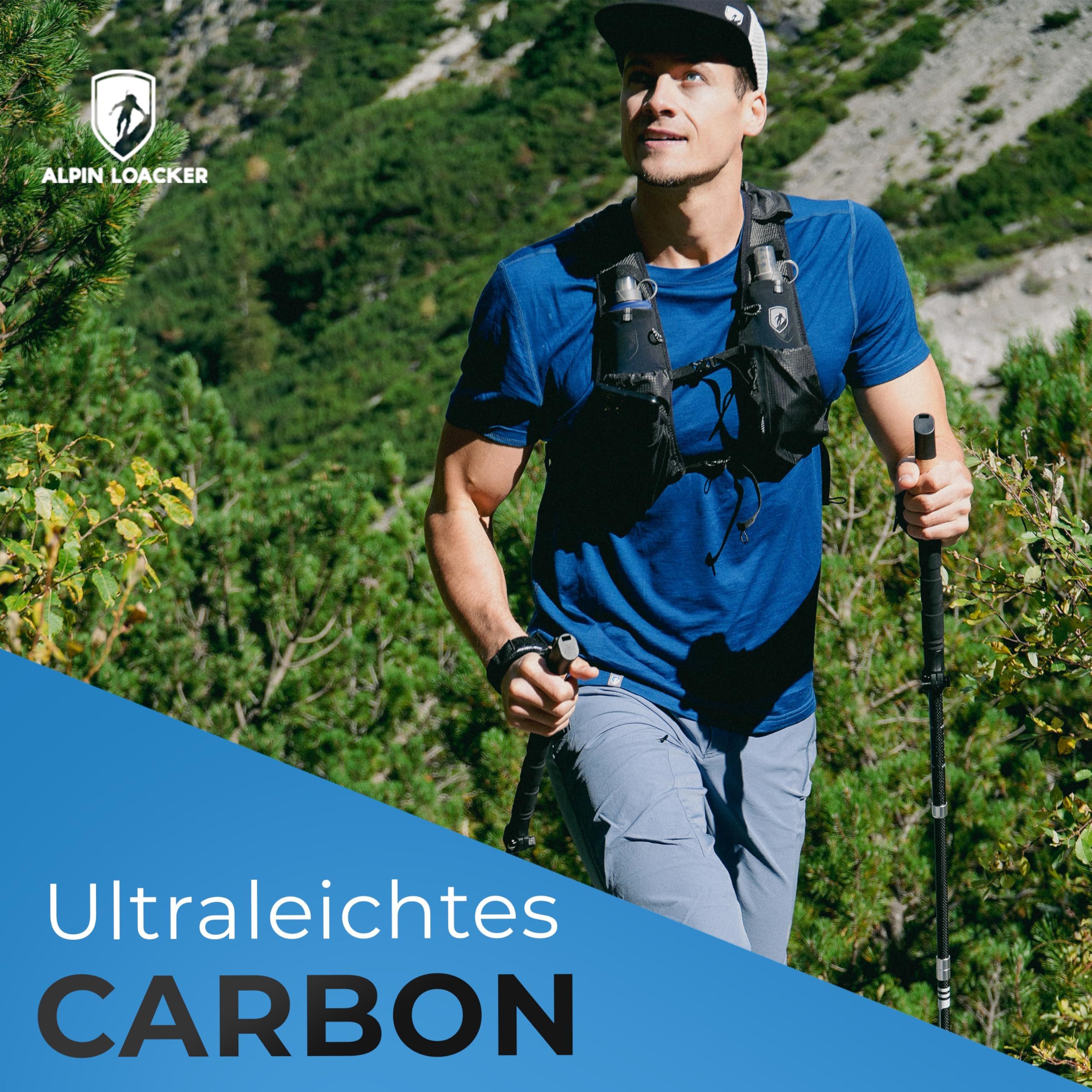 Alpin Loacker Wanderstöcke Leichte Trailrunning Stöcke faltbar aus Carbon (Hochwertige Teleskop Trekkingstöcke für Outdoor und Bergsport), Damen & Herren