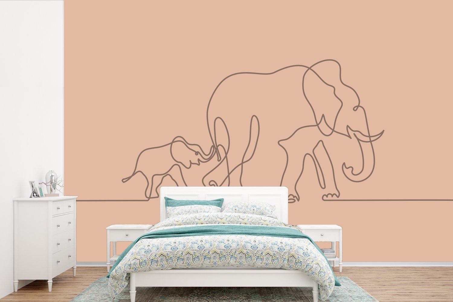 MuchoWow Elefant Fototapete Wallpaper Kinderzimmer, Braun, (6 bedruckt, Tapete - Matt, Minimalismus Wohnzimmer, - St), Schlafzimmer, für Vinyl