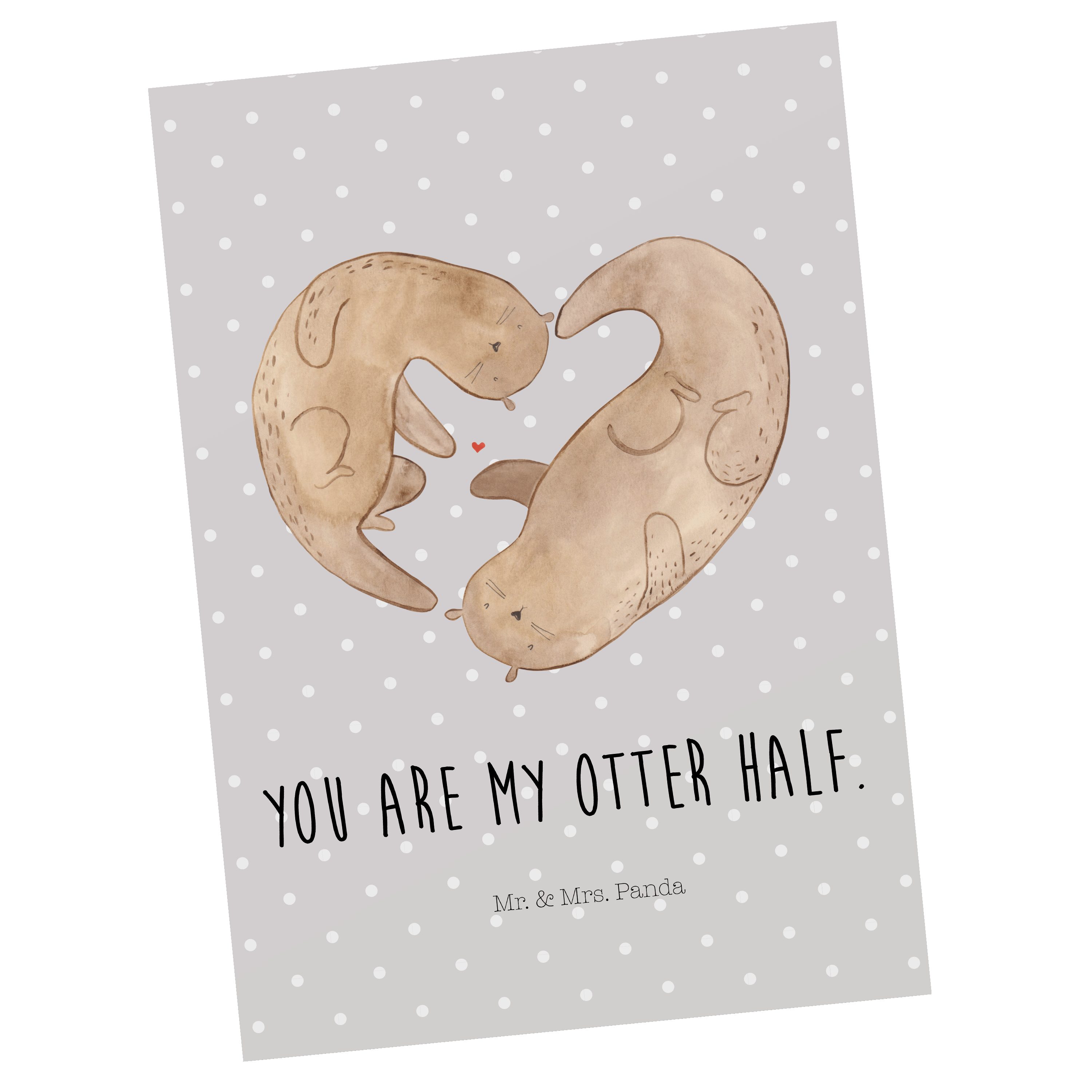 Mr. & Mrs. Panda Postkarte Otter Herz, Postkarte, Grau Pastell, Ansichtskarte, Fotokarte, Herz