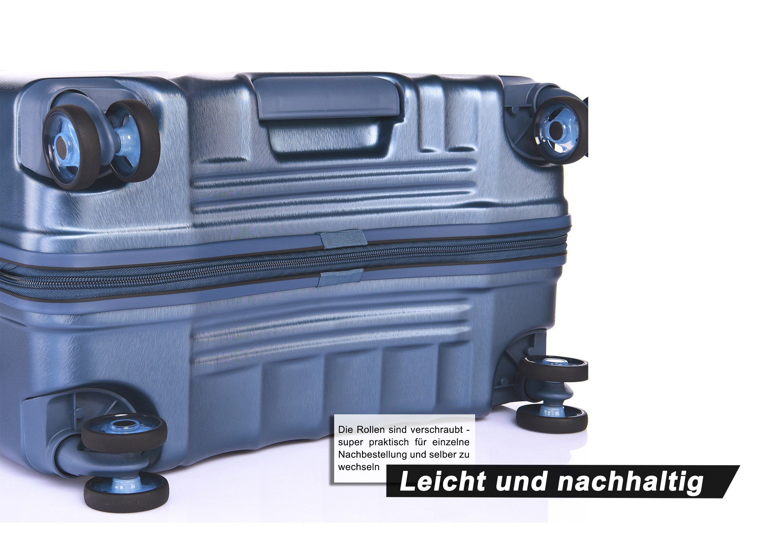 Verage Hartschalen-Trolley Kinetic M 4 TSA-Zahlenschloss Blau 4-Doppelrollen, 24'', Volumenerweiterung, Rollen