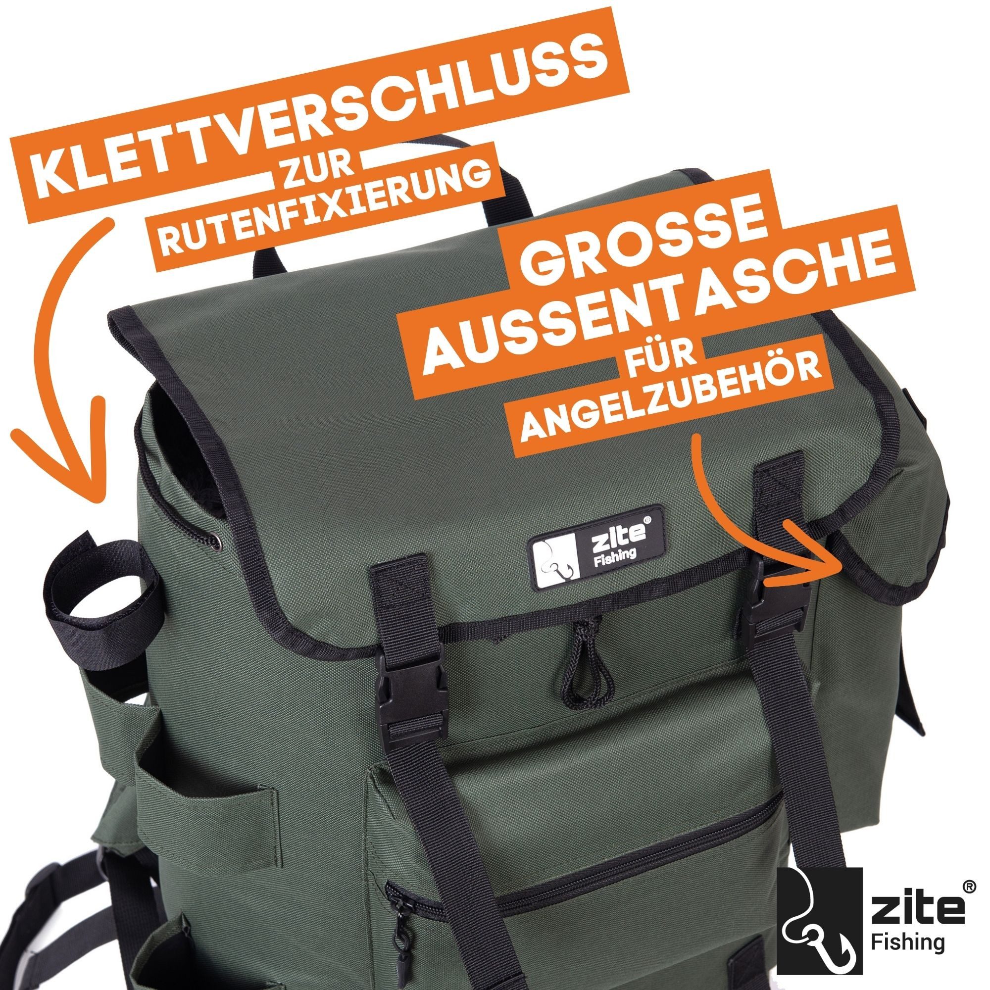 Zite Angelrucksack Multifunktionaler ISO Rucksack mit abnehmbarem Kühlfach