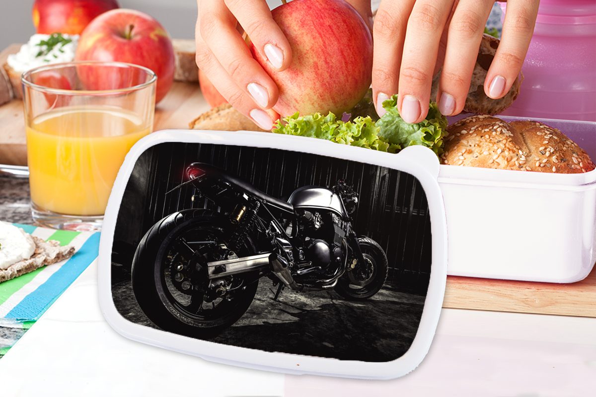 MuchoWow Lunchbox Schönes Kunststoff, Bild Kinder Brotdose, für Erwachsene, weiß Motorrads, Brotbox eines (2-tlg), für Mädchen schönen und Jungs und