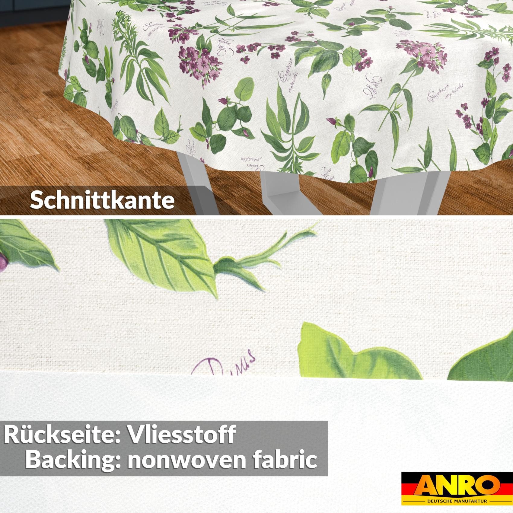 ANRO Tischdecke Feldblumen abwaschbar Wachstuch pflegeleicht wasserabweisend (Einzelstück 1-tlg), Schmutzabweisend Landhaus Grün Rund 100cm Gartentischdecke