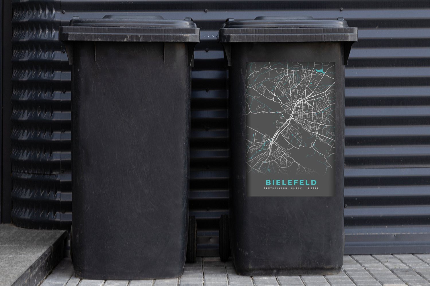 St), Container, - MuchoWow Abfalbehälter - Sticker, Wandsticker Karte Mülleimer-aufkleber, - Deutschland Blau (1 Bielefeld - Mülltonne, Stadtplan