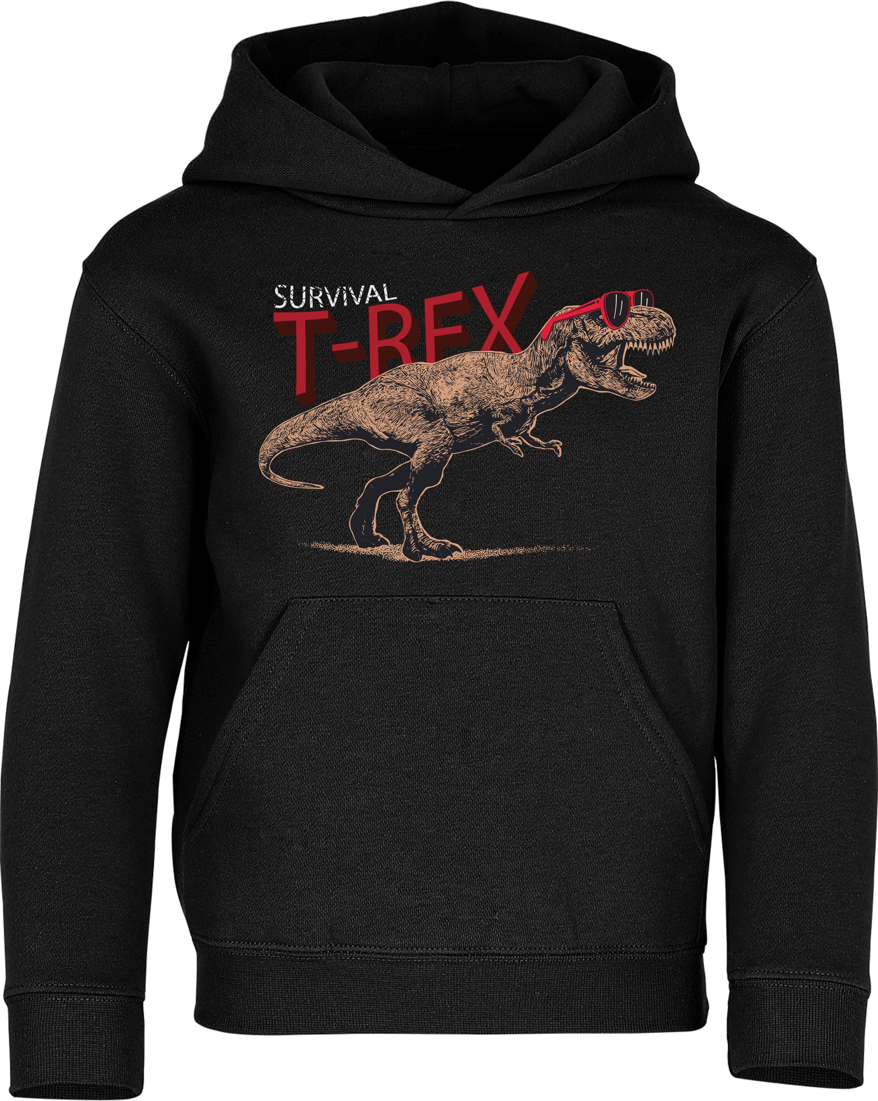 Baddery Kapuzenpullover Kinder Hoodie : Survival T-Rex Dino - Dinosaurier  hochwertiger Siebdruck