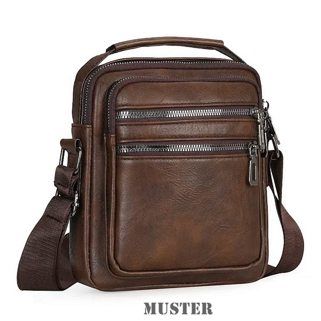 MIRROSI Schultertasche Herren Umhängetasche Kunstleder Vintage – Crossbody mit Tragegriff, ca.20x18x6cm, Reißverschlussfächern & verstellbarem Gurt – Bild 3 von 4