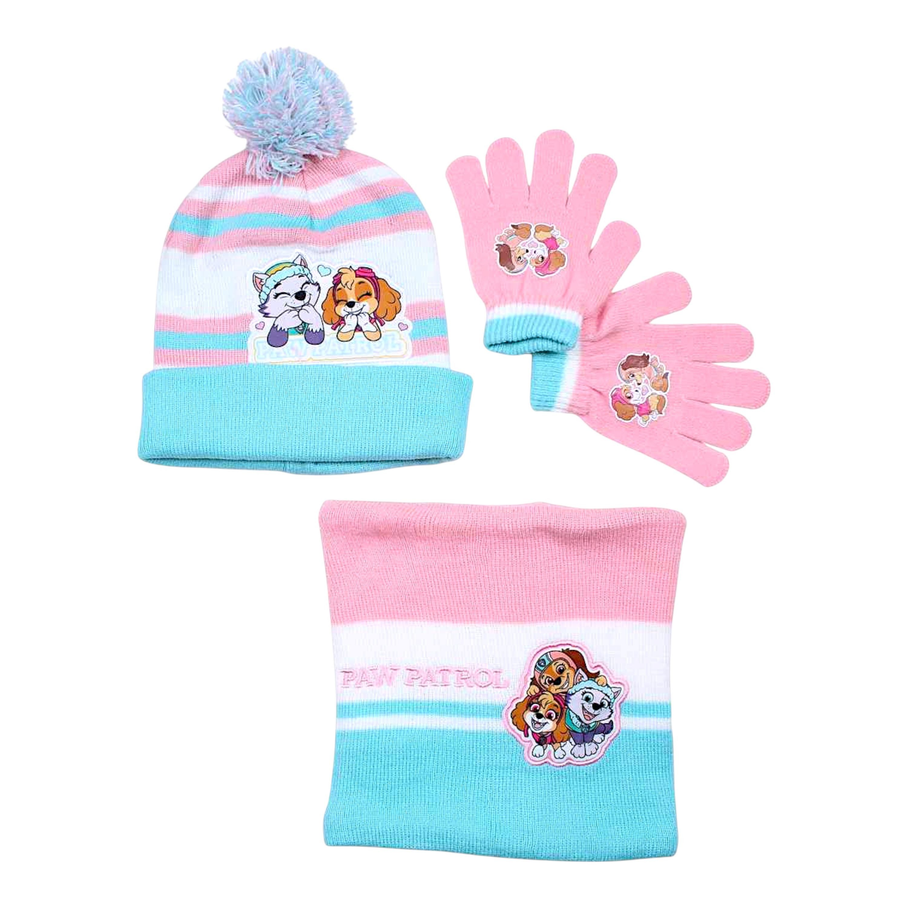 PAW PATROL Bommelmütze Skye, Everest & Liberty (3-St) Mädchen Winter-Set Mütze Einheitsgröße 2-5 Jahre