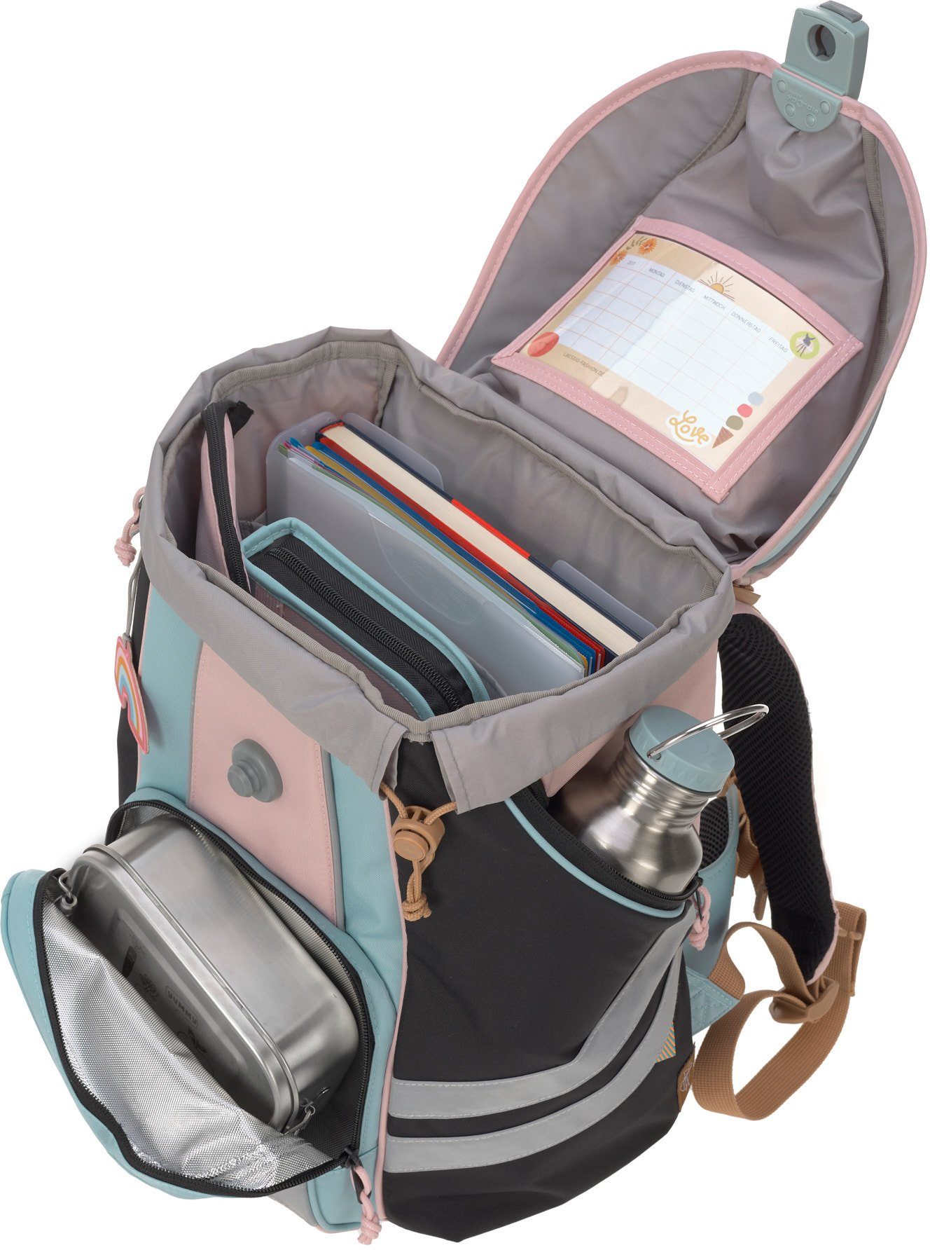 LÄSSIG Schulranzen Unique, Flexy, Rose Blue Black (Set, 5-tlg), inkl. Patches; PETA-approved vegan; aus recyceltem Material