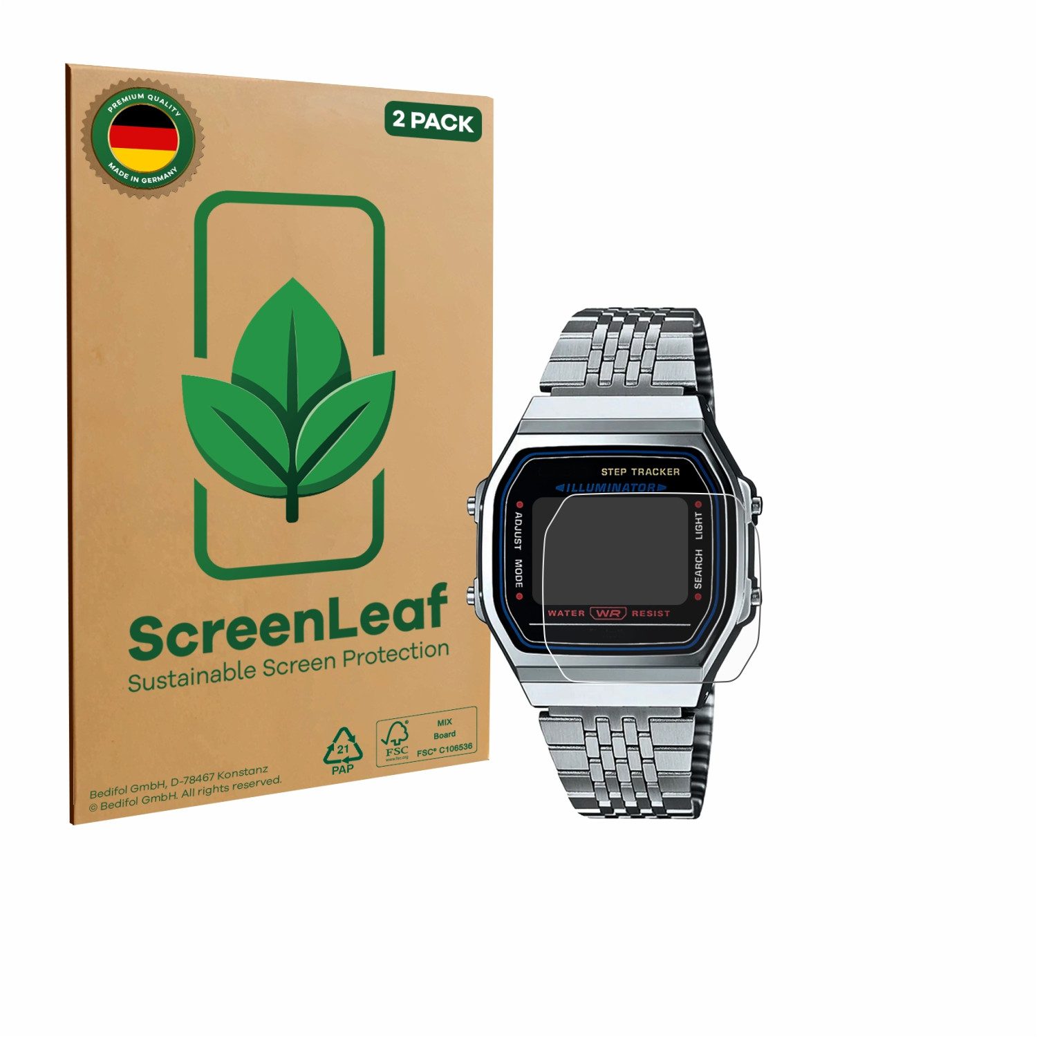 ScreenLeaf Displayschutzfolie Schutzfolie für Casio iconic ABL-100WE-1A, 2 Stück, nachhaltiger Displayschutz Schutz Folie Klar Transparent