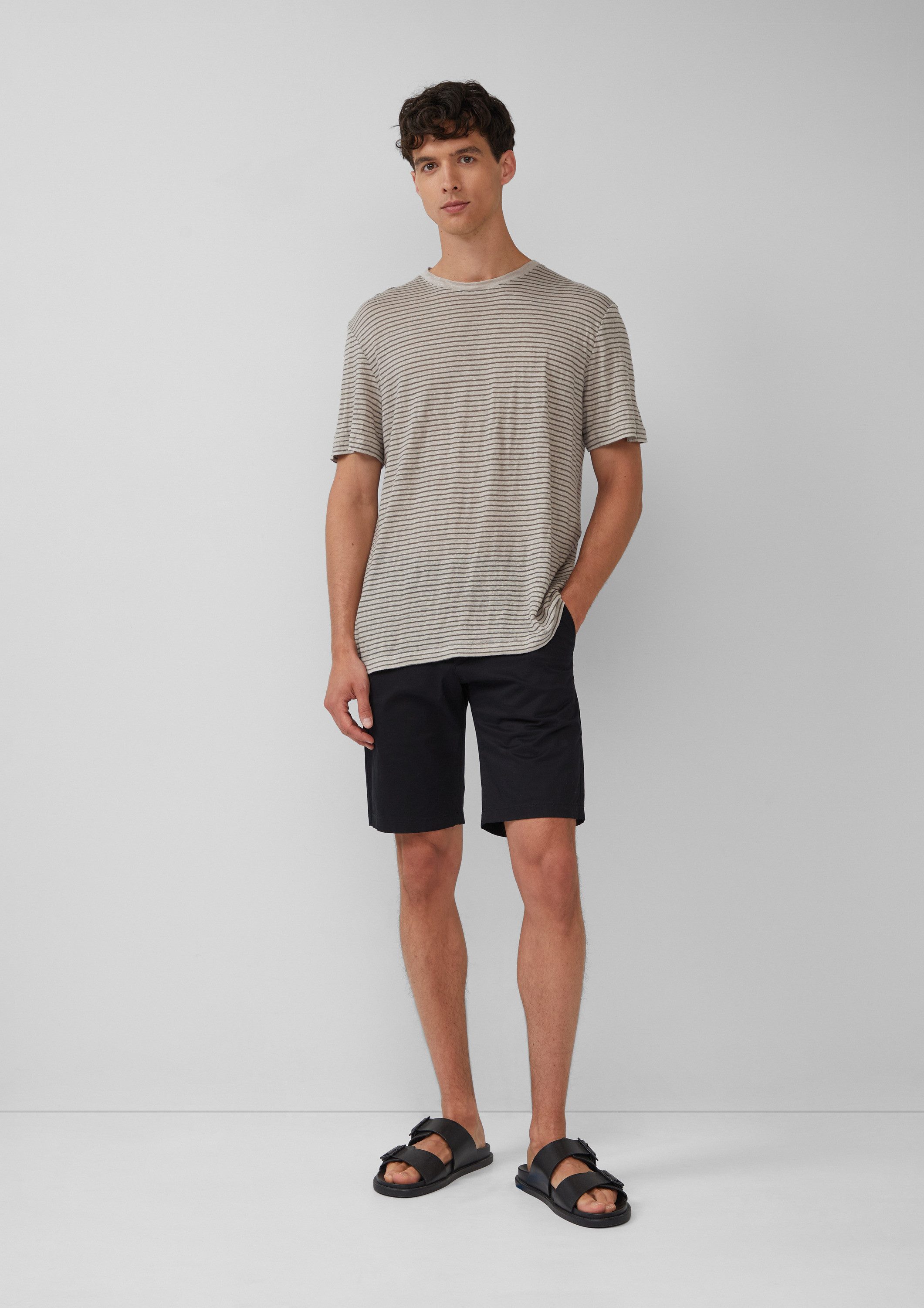 s.Oliver Kurzarmshirt T-Shirt Gestreiftes Flammgarn-Shirt aus Leinen