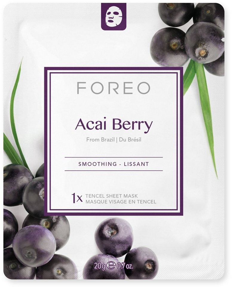 FOREO Gesichtsmaske Foreo farm to face sheet mask acai berry, Spendet  matter, dehydrierter Haut Feuchtigkeit und sorgt für einen gesunden Glow