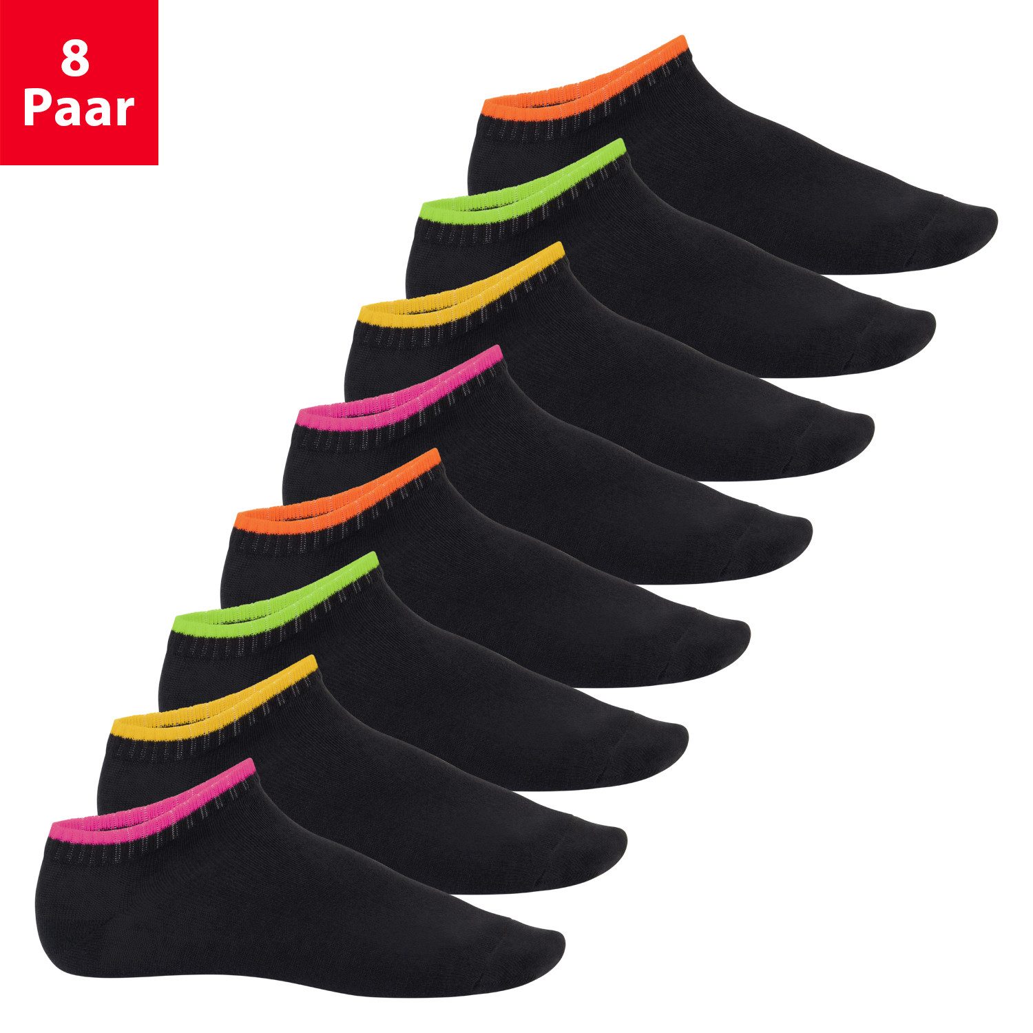 Sneakersocken Damen & Herren Sneaker Socken (8 Paar) Neon Sportsocken