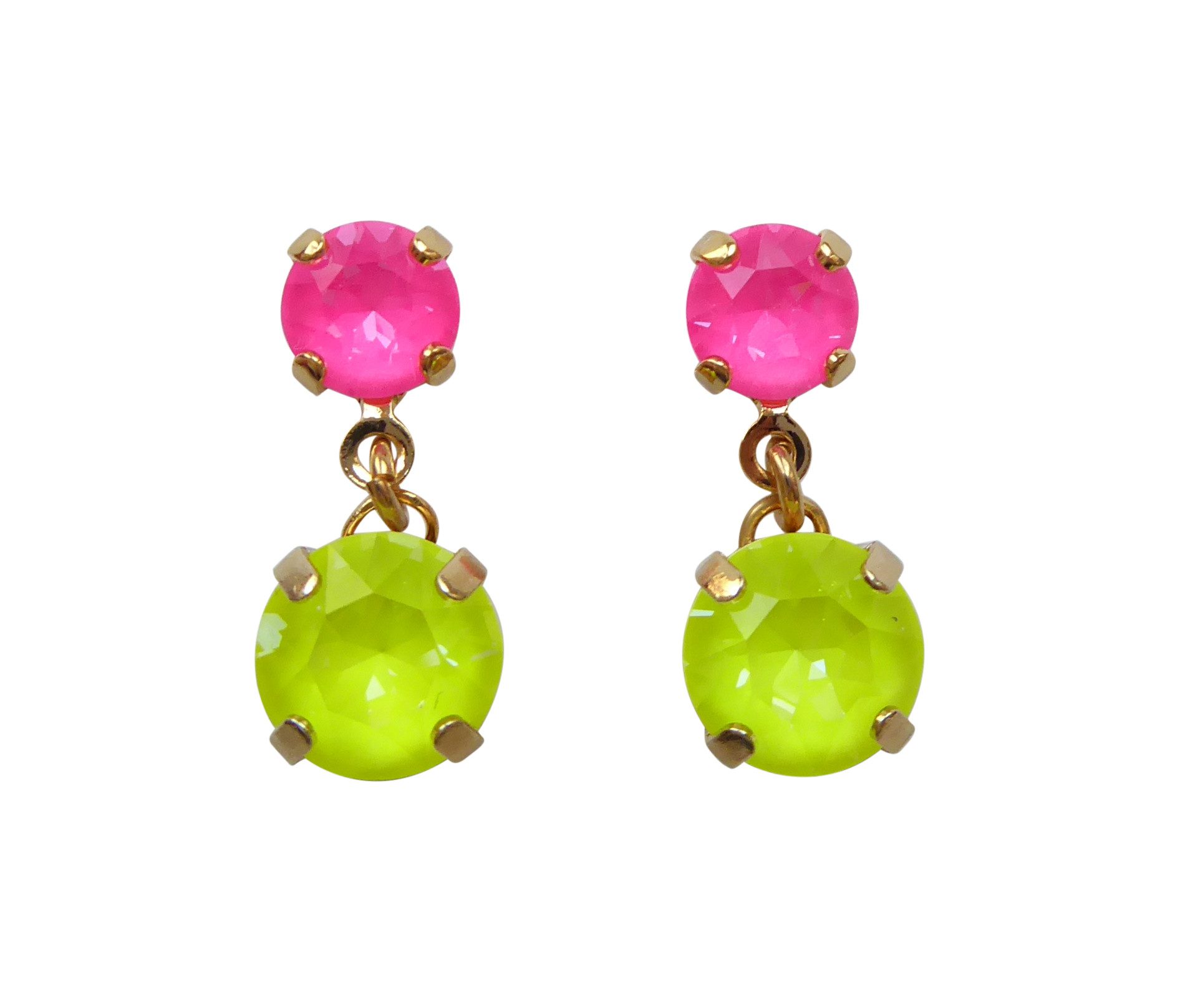 Mugello Paar Ohrstecker Joy pink-neongelb vergoldet knallig Neonfarbe bunt, Handgefertigter Modeschmuck, made in Germany