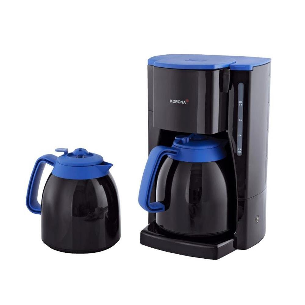 KORONA Filterkaffeemaschine, 1l Kaffeekanne, Papierfilter 1x4, 2 Thermokannen, 8 Tassen, Filter-Kaffeeautomat, Schwarz/Blau