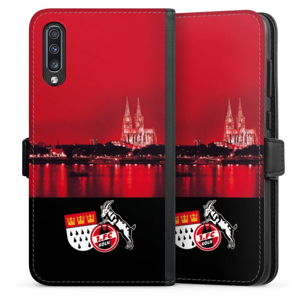 DeinDesign Handyhülle Skyline 1. FC Köln Offizielles Lizenzprodukt Skyline Köln Rot, Samsung Galaxy A70 Hülle Handy Flip Case Wallet Cover
