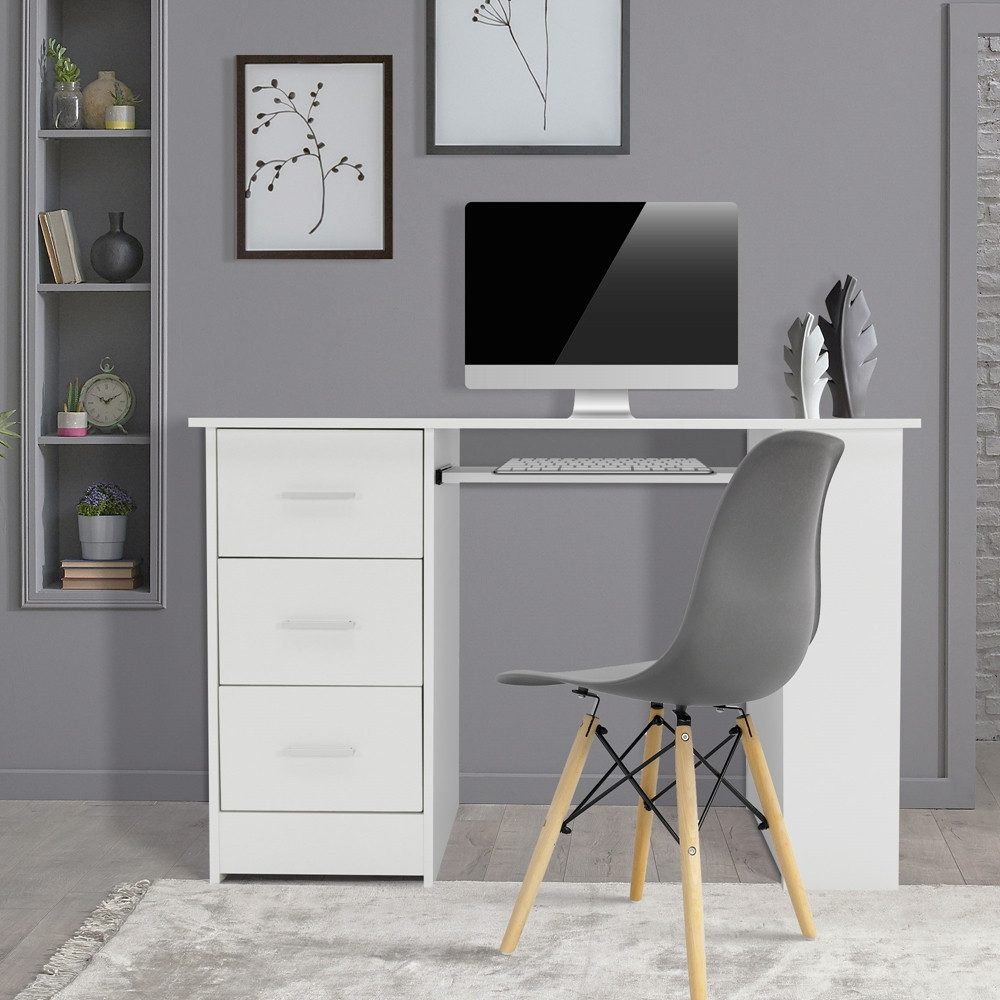 ML-DESIGN Schreibtisch Bürotisch mit 3 Schubladen, 3 Regale und Tastaturauszug Computertisch, Homeoffice Büromöbel Arbeitstisch Laptoptisch PC Tisch viel Staura – Bild 5 von 5