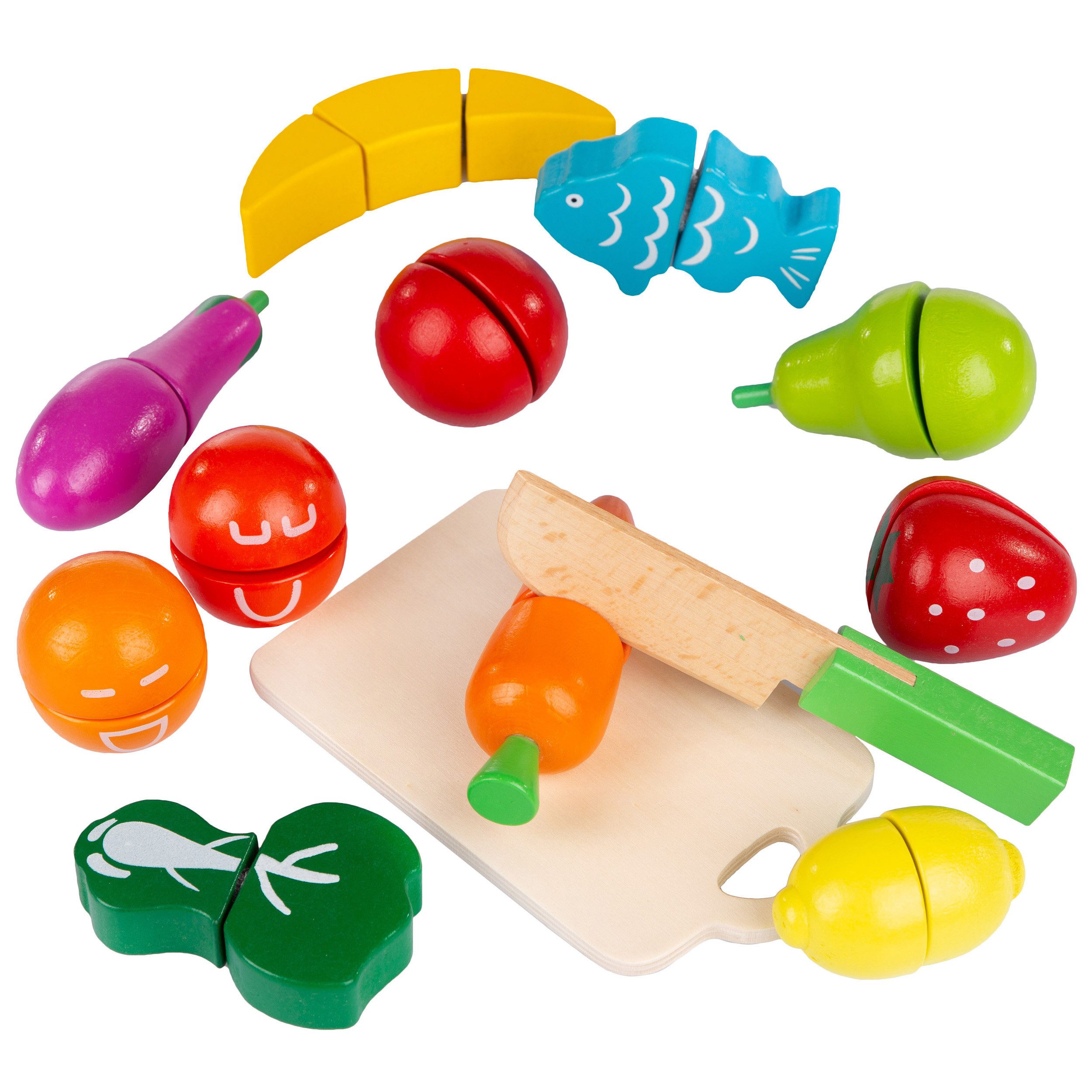 kinderplay Spielküche Holz Schneide Set Obst Gemüse – Lernspaß – Kinderküche Zubehör Holz
