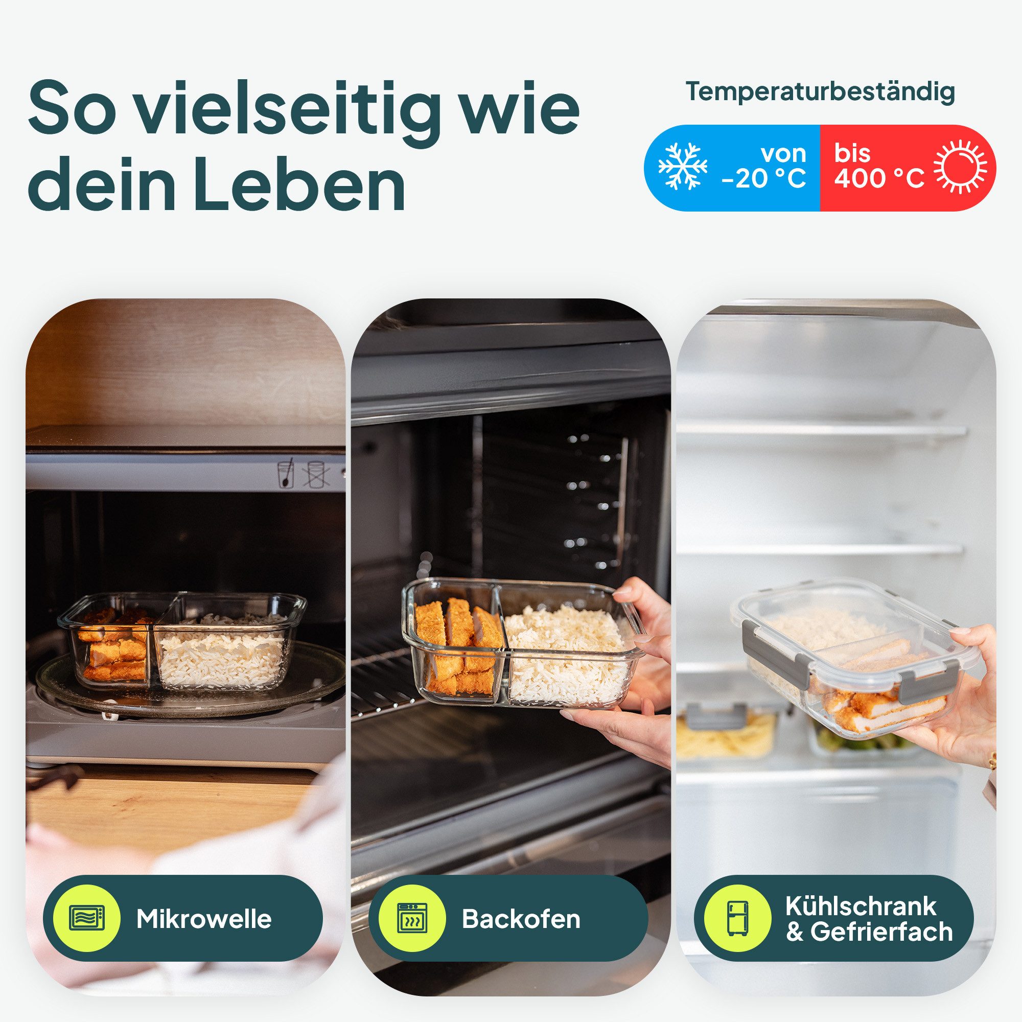 uandu home Frischhaltedose Glasbehälter mit Deckel, Frischhaltedosen Glas mit Deckel, (glasdosen mit deckel set, glas tupper mit deckel, glass food container, f – Bild 5 von 5
