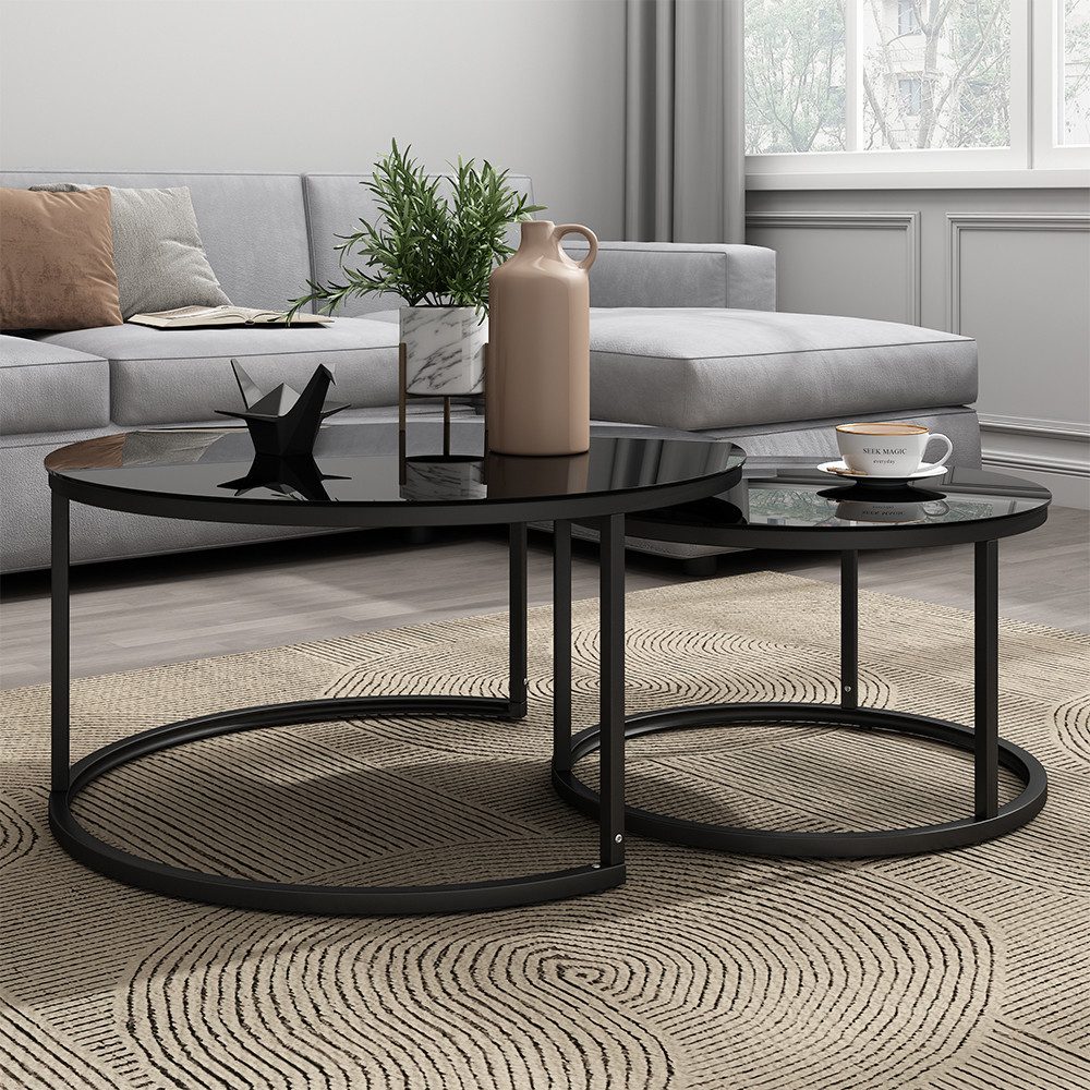 Vicco Couchtisch Montreal, Schwarz, 77 x 77 cm 2 Teile (2-St)