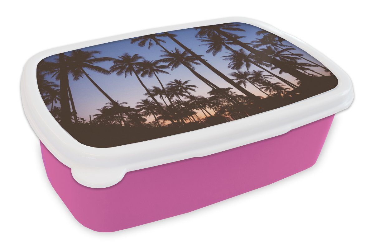 MuchoWow Lunchbox Palme - Tropisch - Sommer - Himmel, Kunststoff, (2-tlg), Brotbox für Erwachsene, Brotdose Kinder, Snackbox, Mädchen, Kunststoff rosa