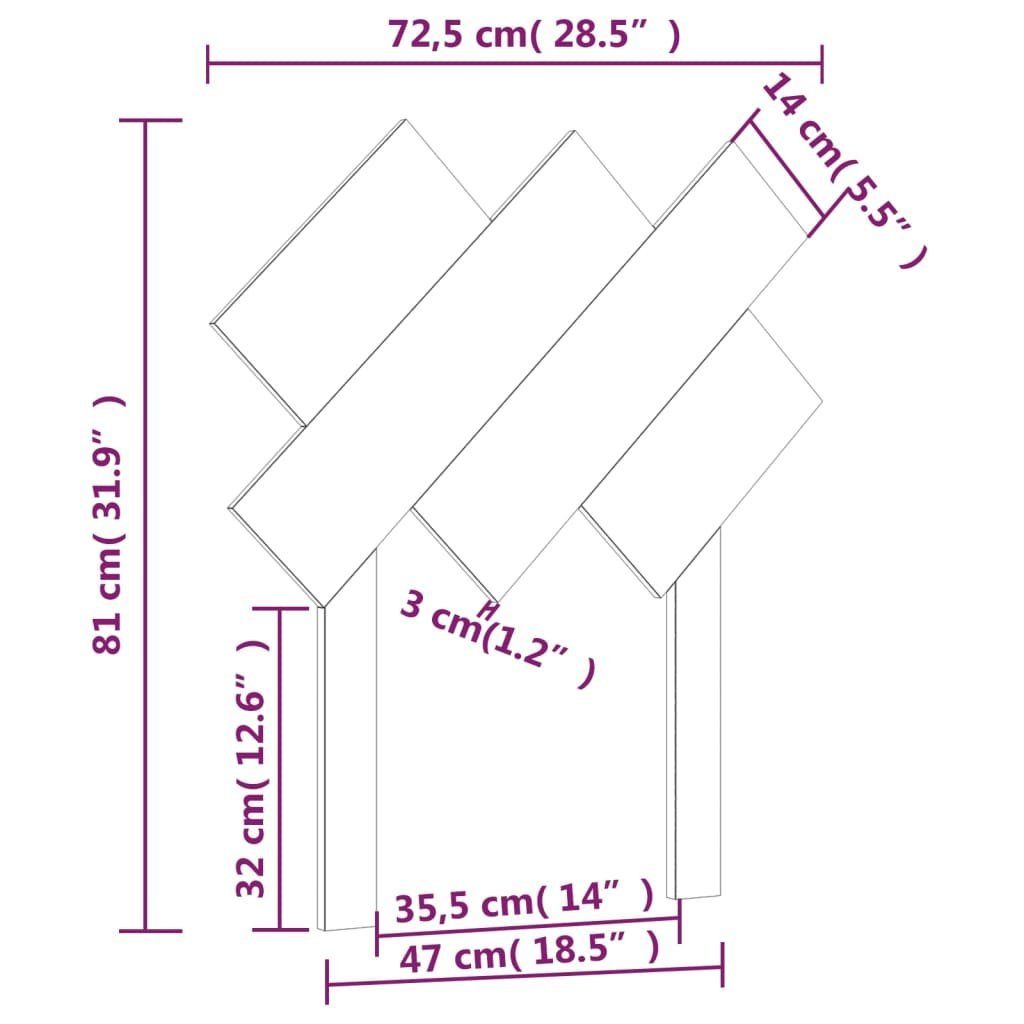 Kiefer, 72,5x3x81 Massivholz Kopfteil Grau (1 Kopfteil St) vidaXL cm