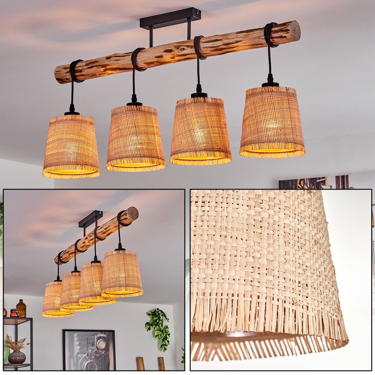 hofstein Deckenleuchte moderne Deckenlampe aus Holz/Metall/Bast günstig online kaufen