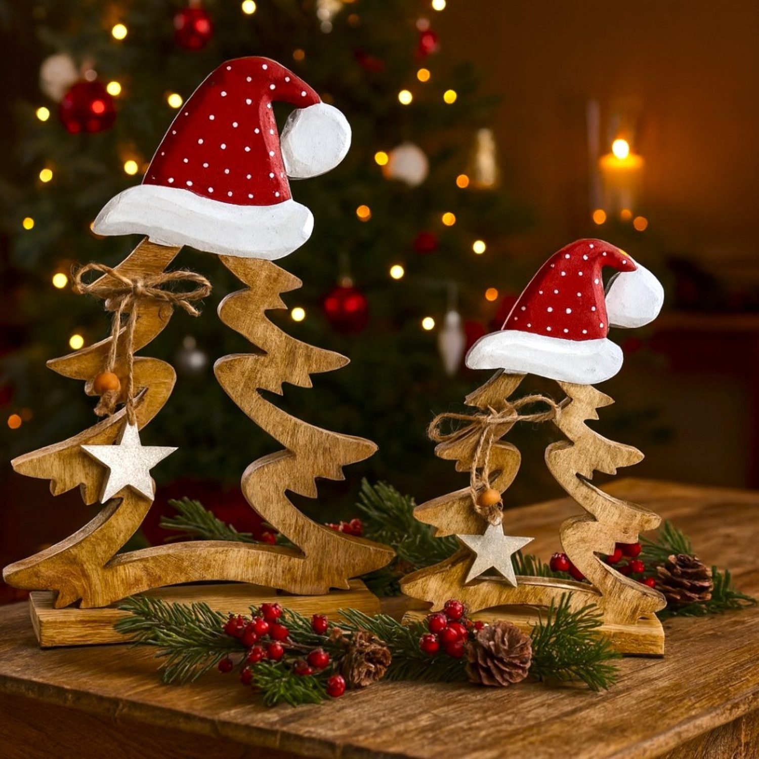 Online-Fuchs Weihnachtsfigur - 2er Set Weihnachtsbaum aus Mangoholz - moder günstig online kaufen