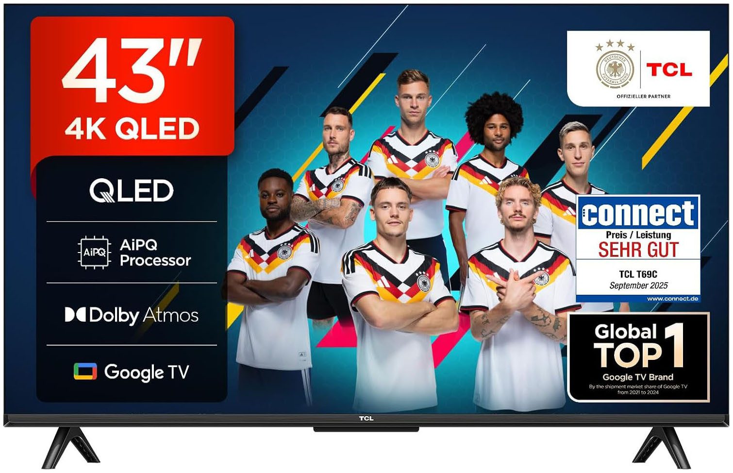TCL 43T69CXB QLED-Fernseher (108 cm/43 Zoll, 4K Ultra HD, Google TV)
