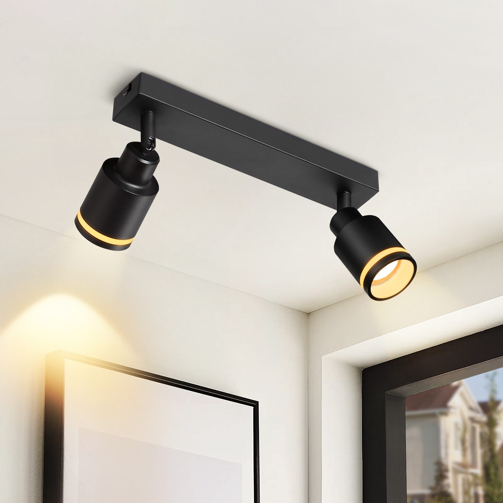 ZMH Deckenstrahler 2 Flammig Schwenkbar Deckenlampe Flurlampe Innen Wandstrahler, Flexible Winkeleinstellung, ohne Leuchtmittel, GU10 Wandstrahler Metall Innen Wandstrahler für Küche Büro