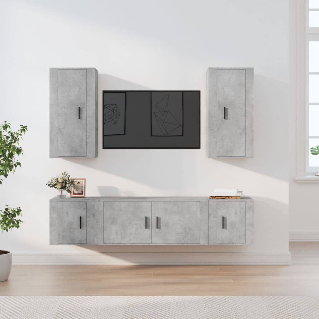 furnicato TV-Schrank Betongrau 5-tlg. TV-Schrank-Set Holzwerkstoff