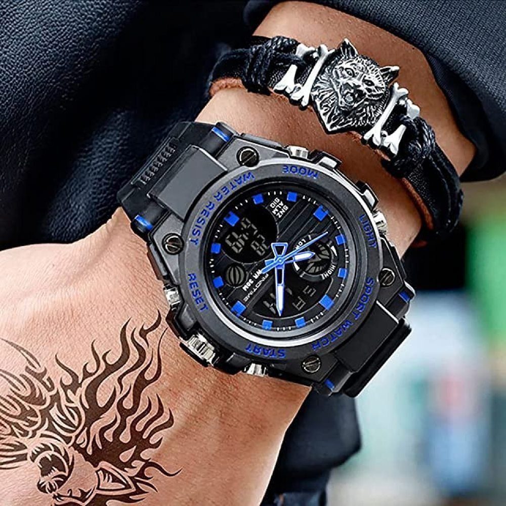 (Set, Herren Große Uhren Digitaluhren, Armband mit Sport 1-tlg., Outdoor Digitaluhr Armband), Armbanduhr mit Militär ‎‎blau GelldG