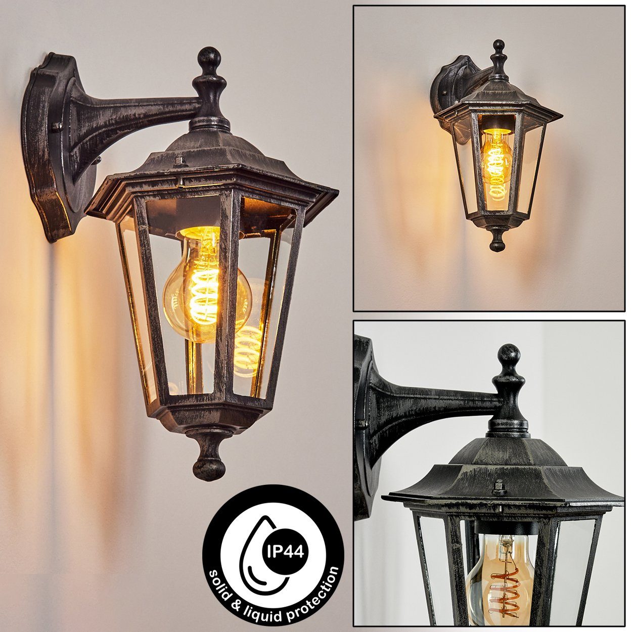 hofstein Außen-Wandleuchte Wandlampe abwärts aus Metall/Glas in Schwarz/Gra günstig online kaufen