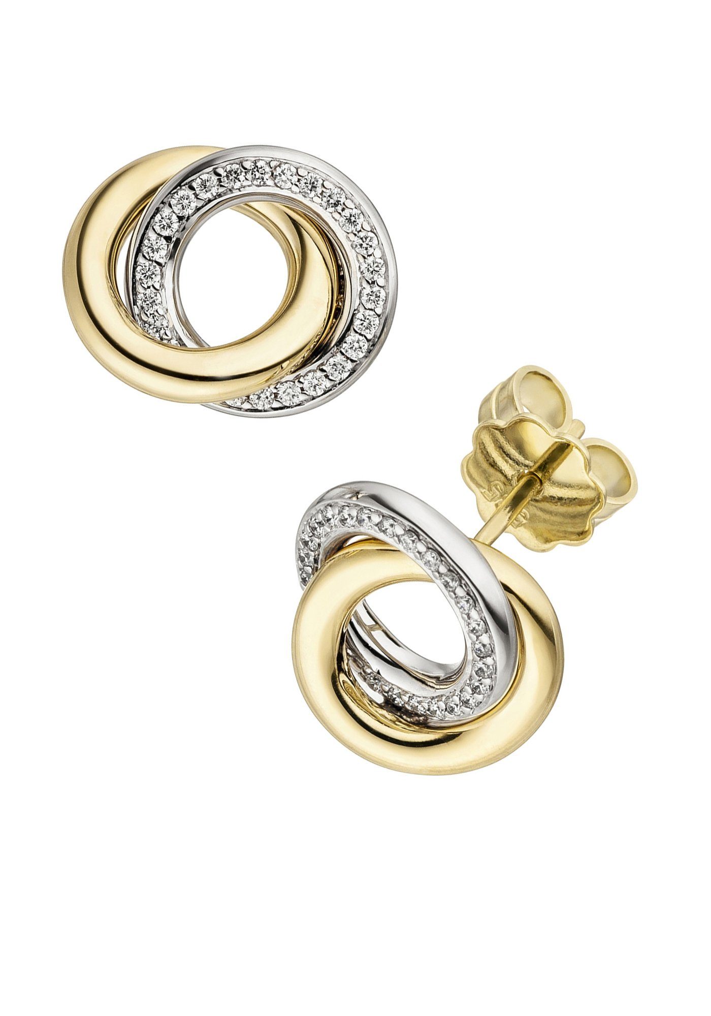 JOBO Paar Ohrstecker Ohrringe mit 48 Diamanten, 585 Gold bicolor