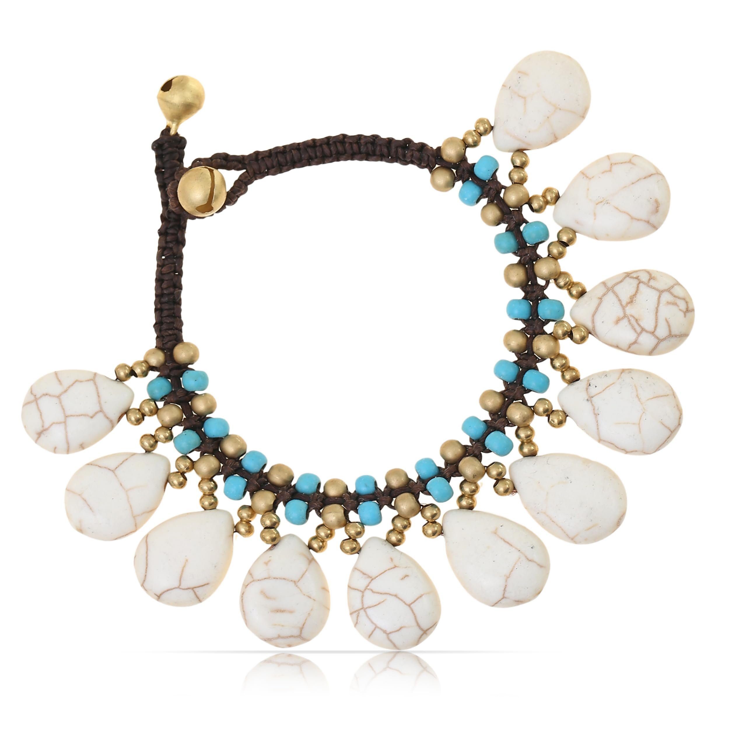 Made by Nami Armband Boho Damen mit Türkisen Perlen und weißen Steinen Hipp günstig online kaufen