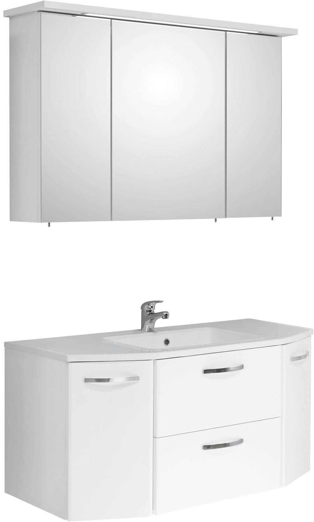 Saphir Badmöbel-Set Quickset 326, 3-teilig, mit Mineralmarmorbecken, (3-St), Badezimmer-Set in Weiß Glanz